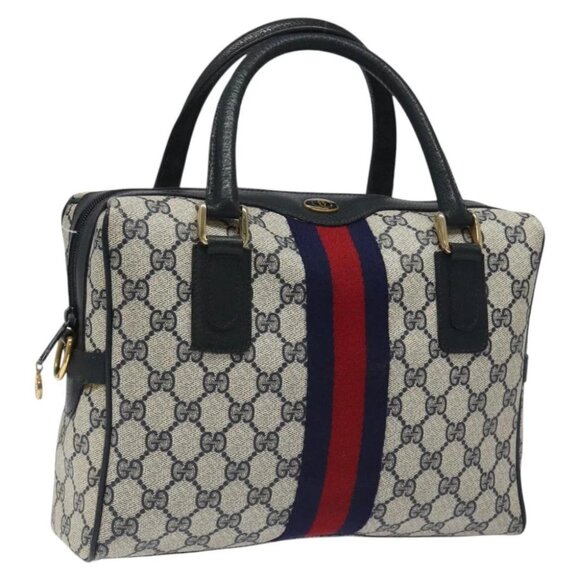 GUCCI GG Supreme Sherry Line Hand Bag PVC Leather Navy Red - Picture 1 of 14